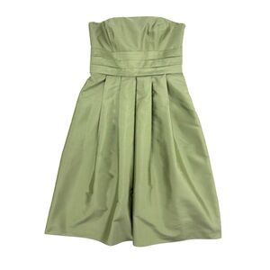 Ann Taylor Sage Green 100% Raw Silk Satin Knee Length Strapless Dress